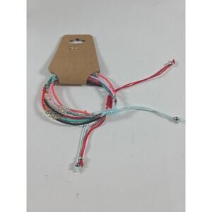 Bracelets Set of 2 Adjustable Beaded Red & Teal Fashion Jewelry NEW